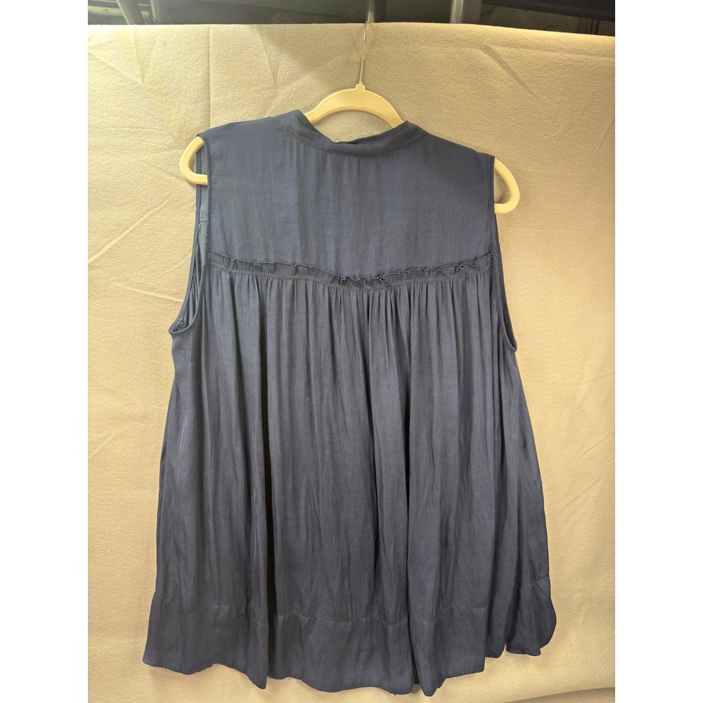 Lane Bryant Size 16 Blue Sleeveless Flowy Pleated Boho Tunic Top Plus V Neck - Picture 4 of 8